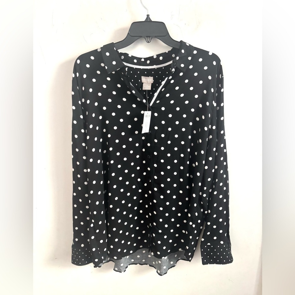 Chico's Black and White Polka Dot Button-Front Blouse